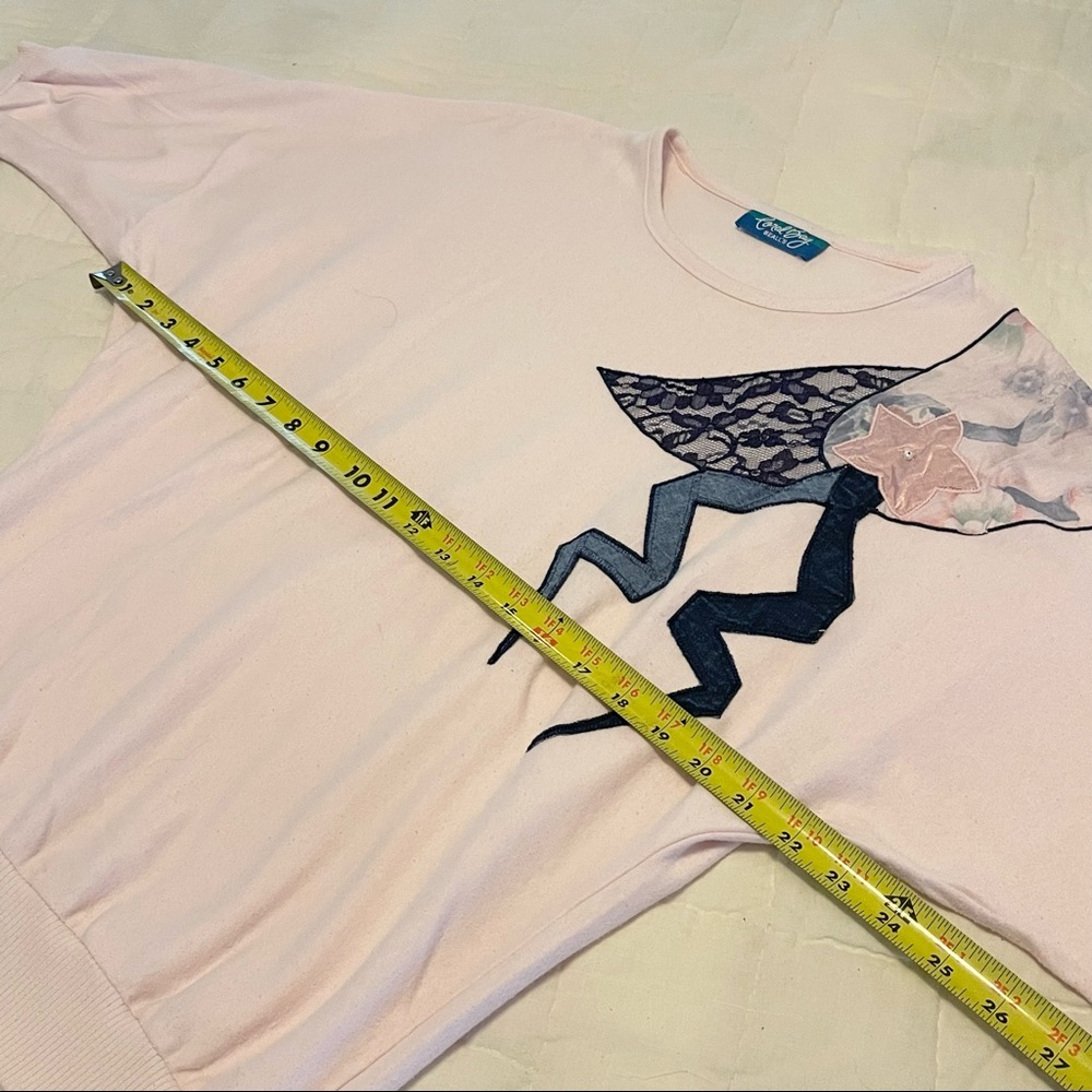 80s 90s Y2K Pink shirt with dolman sleeves & patchwork appliqué True Vintage - Picture 5 of 10